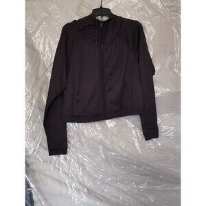 Athleta Lightweight Hoodie Women's Large Black Waffle Print Full Zip